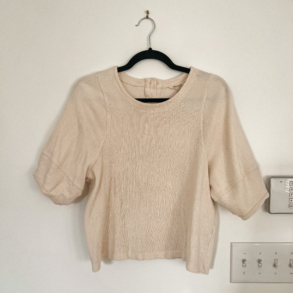 Madewell 3/4 Sleeve Pullover Sweater - Women's Large - Tan/Ivory